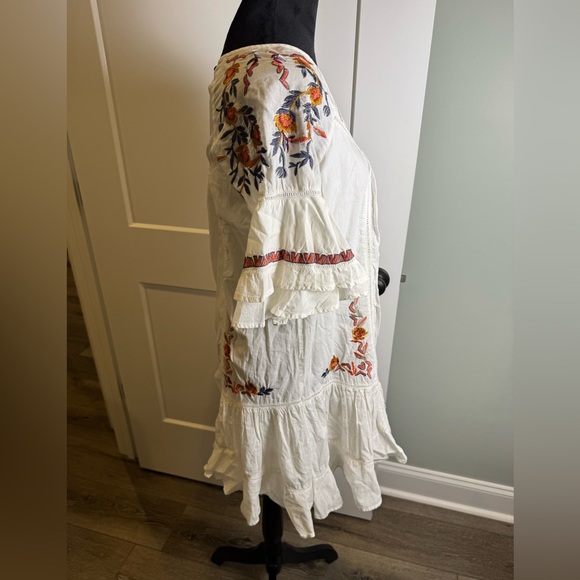 Free People Pavlo mini Dress Embroidered Crochet Insets Ivory Boho - Picture 4 of 11